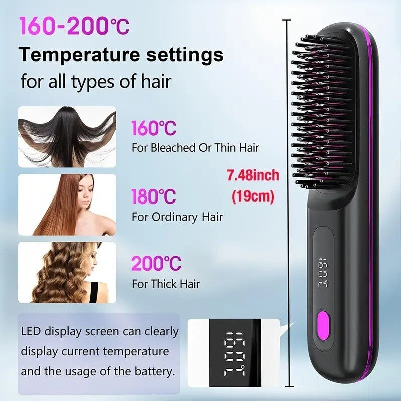 Portable Cordless Hair Straightener Brush