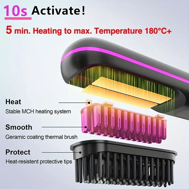 Portable Cordless Hair Straightener Brush