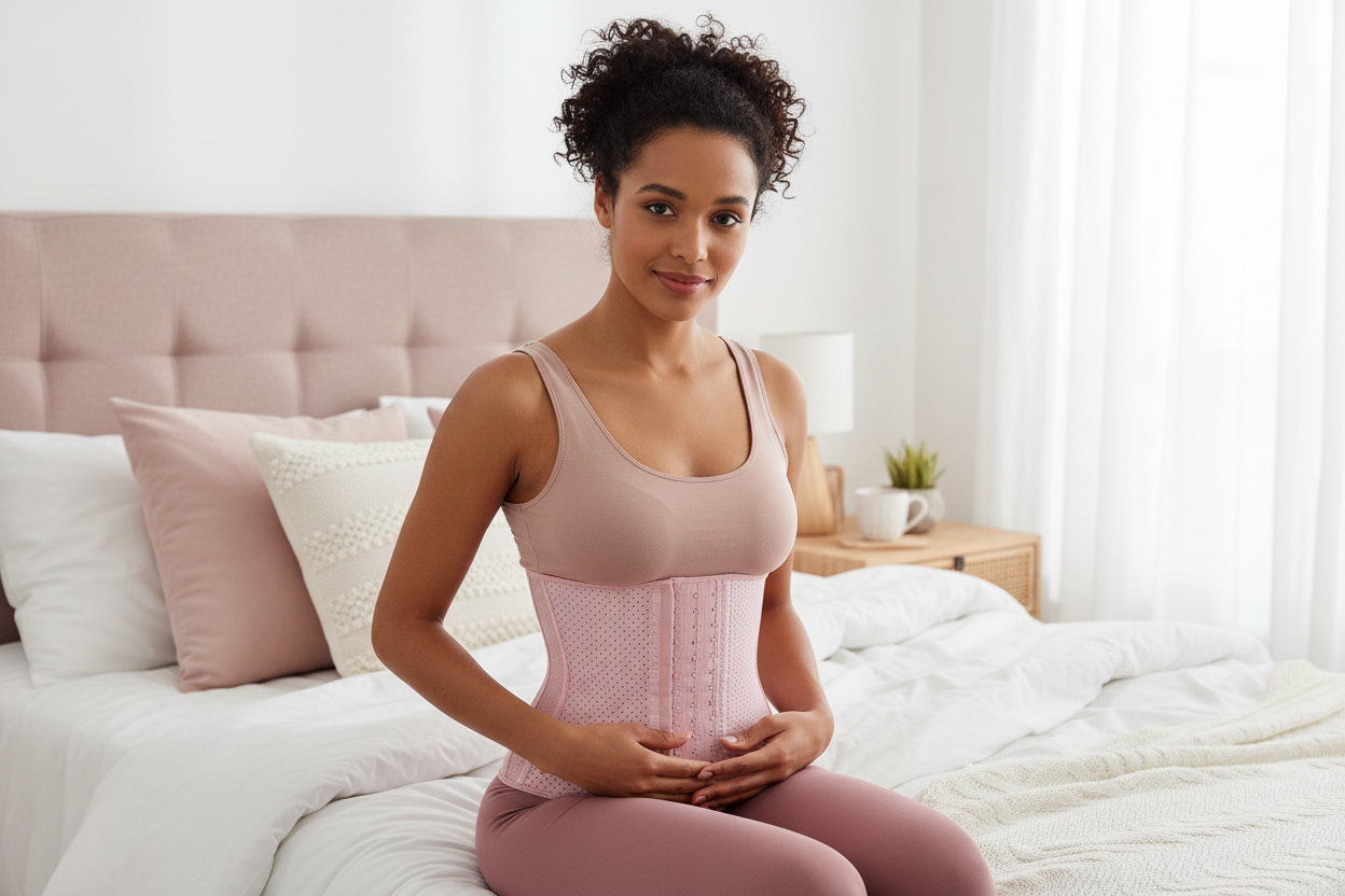 Mom wearing postpartum recovery belt